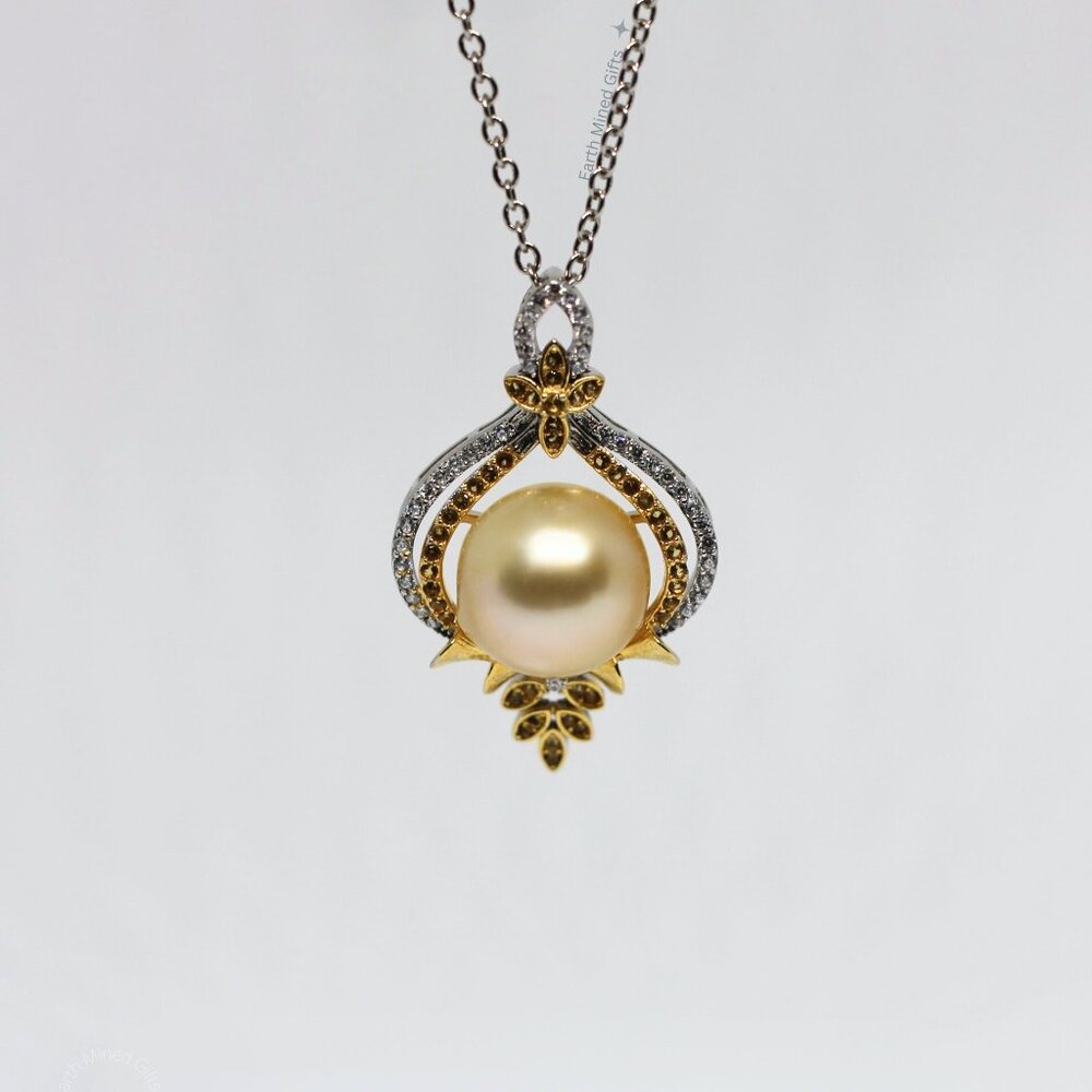 Large Golden South Sea Pearl Pendant Necklace